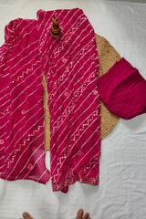 3-Piece Unstitched Lehriya Chiffon Suit Material with Embroidery in Magenta Pink color