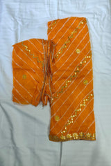3-Piece Unstitched Leheriya Chiffon Suit Material with Embroidery in Marigold Yellow color