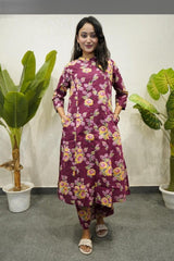 Printed Co-ord Set in Maroon color