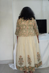 Ivory Cream Cotton Block Print Dress with Jacket