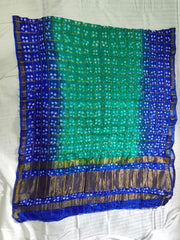 Bandhani Dupatta with Goldan Jari border in dual color