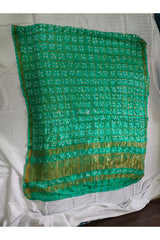 Bandhani Dupatta with Golden Jari Palla in Teal Green color