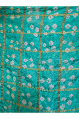 Bandhani Dupatta with Golden Jari Palla in Teal Green color