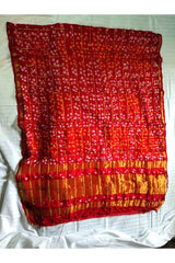 Bandhani Dupatta with Golden Jari palla in Dark Red color