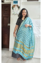 Bandhani Dupatta with Golden Jari palla in Aqua blue color
