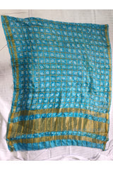 Bandhani Dupatta with Golden Jari palla in Aqua blue color