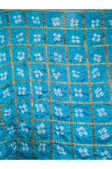 Bandhani Dupatta with Golden Jari palla in Aqua blue color