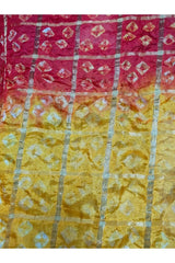 Bandhani Dupatta with Golden Jari palla in Yellow and Dark Red color