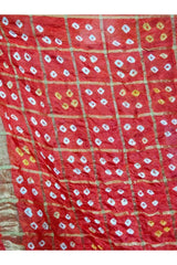 Bandhani Dupatta with Golden Jari palla in Dark / Fanta Orange color