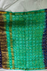 Bandhani Dupatta with Golden Jari palla in Blue and Green color