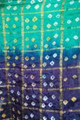 Bandhani Dupatta with Golden Jari palla in Blue and Green color