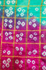 Bandhani Dupatta with Golden Jari palla in Hot Pink and Emerald Green color