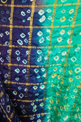 Bandhani Dupatta with Golden Jari palla in Blue and Green color