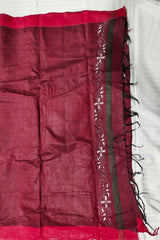 Khadi Cotton Kantha Saree – Maroon with White Hand Kantha Embroidery