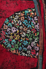 Cotton Batik Kantha Saree – Maroon with Multicolor Hand Kantha Embroidery