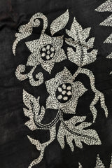 Khadi Cotton Kantha Saree – Black with White Hand Kantha Embroidery