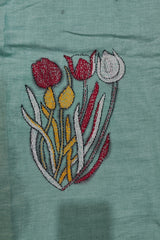 Khadi Cotton Kantha Saree – Mint Green with Multicolor Hand Kantha Embroidery