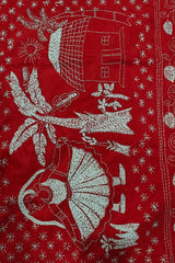 Blended Bangalore Silk Kantha Saree – Crimson Red with Hand Kantha Embroidery