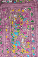 Blended Bangalore Silk Kantha Saree in a graceful Dusty Mauve Pink shade