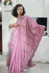 Blended Bangalore Silk Kantha Saree in a graceful Dusty Mauve Pink shade