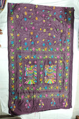 Blended Bangalore Silk Kantha Saree in a rich Deep Plum Purple
