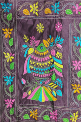 Blended Bangalore Silk Kantha Saree in a rich Deep Plum Purple