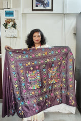 Blended Bangalore Silk Kantha Saree in a rich Deep Plum Purple