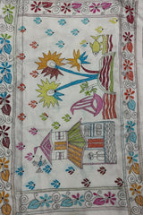 White Blended Bangalore Silk Kantha Saree