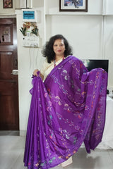 Royal Purple Blended Bangalore Silk Kantha Saree
