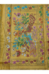 Blended Bangalore Silk Kantha Saree in Mustard Yellow