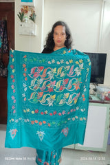 Peacock Teal Blended Bangalore Silk Kantha Saree
