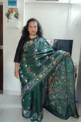 Deep Forest Green Blended Bangalore Silk Kantha Saree