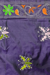 Royal Purple Blended Bangalore Silk Kantha Saree with Butterfly