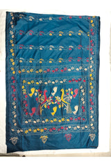 Deep Teal Blue Blended Bangalore Silk Kantha Saree