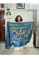 Deep Teal Blue Blended Bangalore Silk Kantha Saree