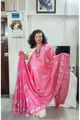 Rani Pink (Bright Pink) Blended Bangalore Silk Kantha Saree