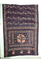 Deep Coffee Brown / Dark Chocolate Brown Blended Bangalore Silk Kantha Saree