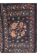 Deep Coffee Brown / Dark Chocolate Brown Blended Bangalore Silk Kantha Saree