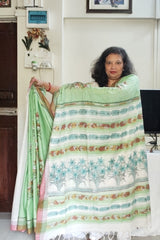 Mint Green Khadi Cotton Kantha Saree