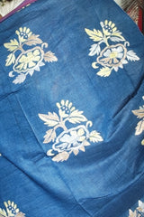 Indigo Blue with Purple Border Khadi Cotton Kantha Saree