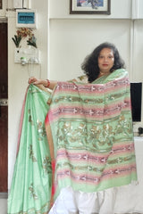 Mint Green Khadi Cotton Kantha Saree