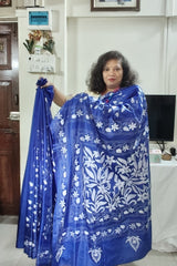 Blended Bangalore Silk Kantha Saree in a striking Royal Blue shade
