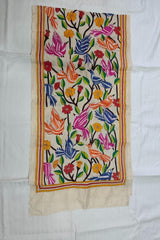 Tussar Silk Kantha Stole – Ivory with Multicolor Hand Kantha Embroidery