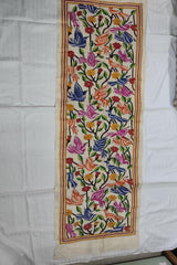 Tussar Silk Kantha Stole – Ivory with Multicolor Hand Kantha Embroidery