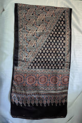 Ajrakh Mashru Handblock Print Stole – Black Multicolor